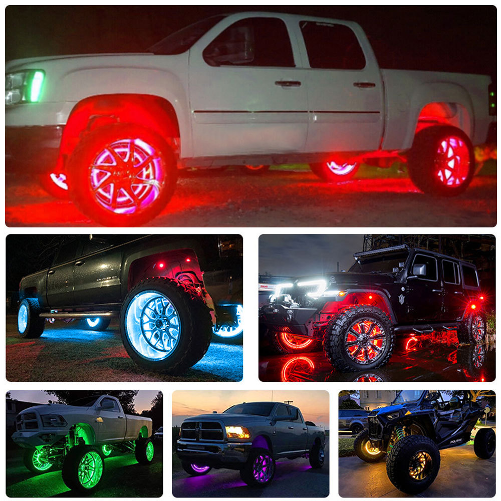 APP Remote control RGB sequential switchback Wheel Light For Truck Offroad Vehicle SUV Car Mounted Quad Row Wheel Rock Light Kit