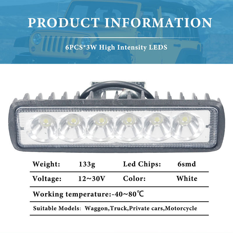 6LED 12V Car light bar 18w work light Spotlight 800LM work light 12v for Off-road AutoTruck Driving Fog Lamp headlight led bar