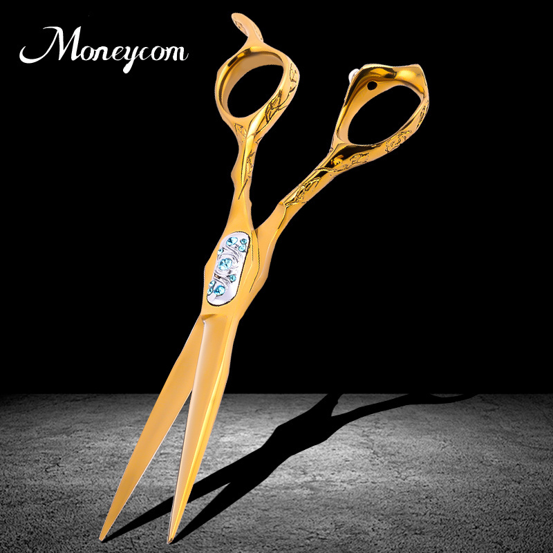 6 Inch Hair Cutting Scissors set Professional pet Dog  And Cat grooming kit Thinning Curved Shears Stainless Steel  Gold Shears