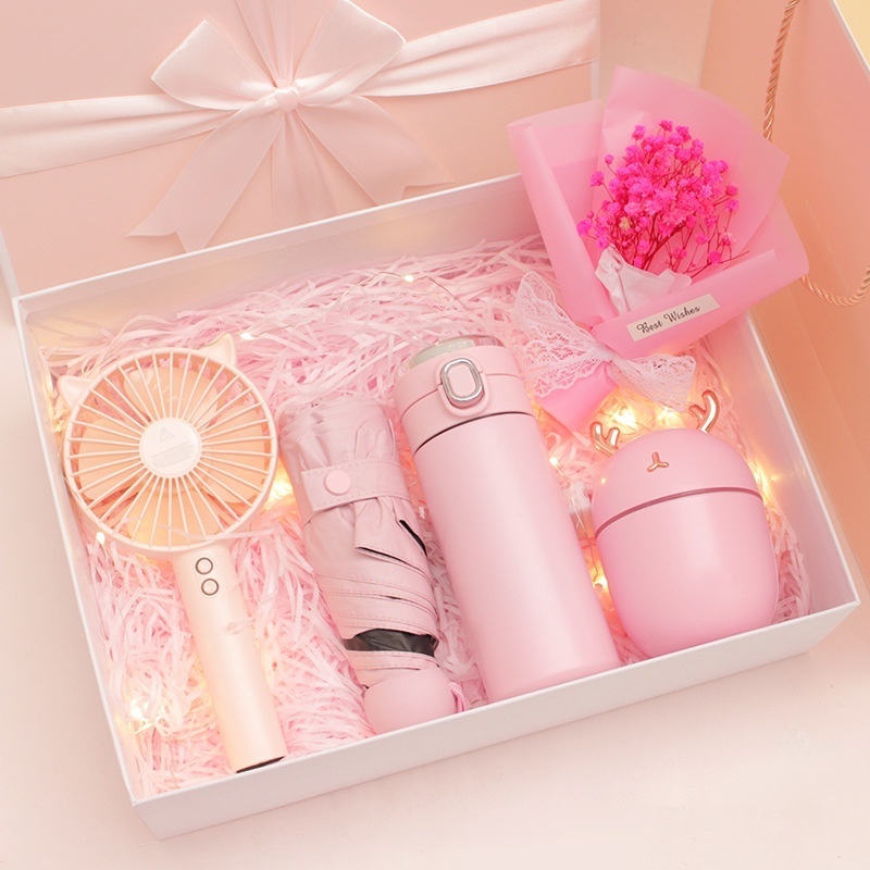 New product ideas 2022  Beautiful bouquets vacuum fan umbrella and humidifier gift set for Mom mothers day and wedding gift