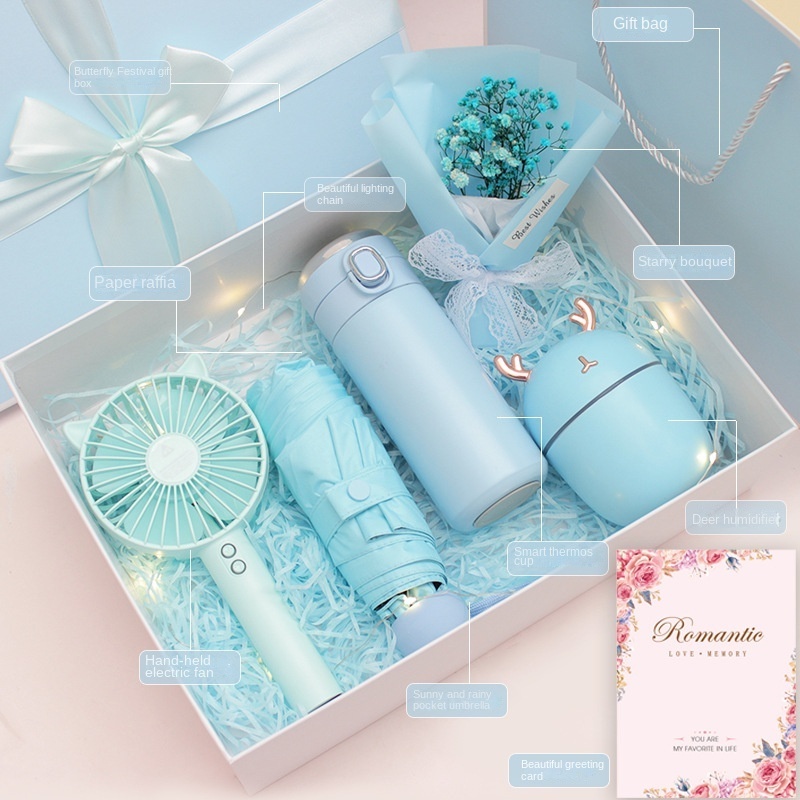 New product ideas 2022  Beautiful bouquets vacuum fan umbrella and humidifier gift set for Mom mothers day and wedding gift