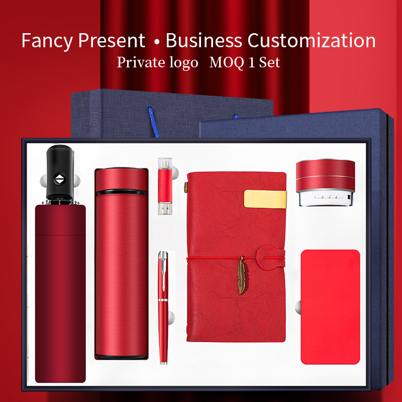 trending new product business notebook gift set with power bank vacuum cup umbrella Bluetooth mouse name card case key chain pen