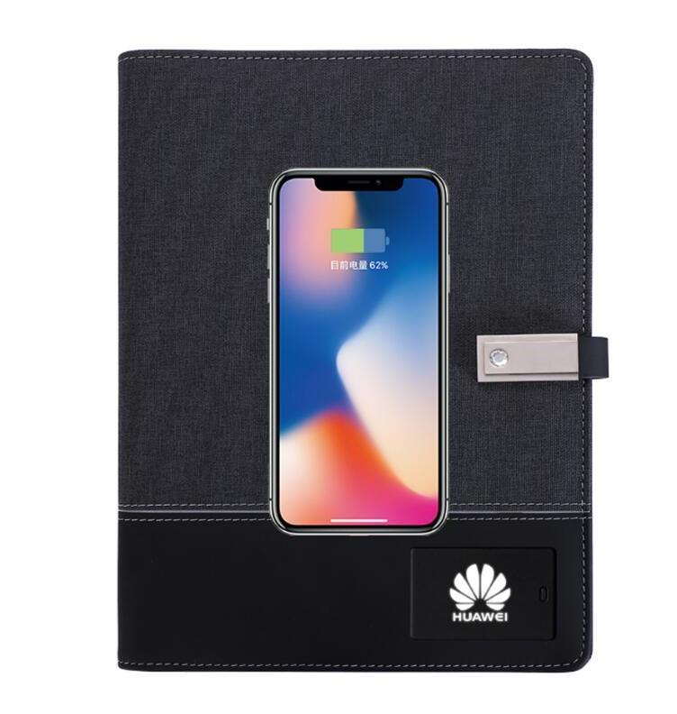 2023 new product ideas promotion wholesales customizable notebook power bank gift with USB flash drive LED logo wireless charger