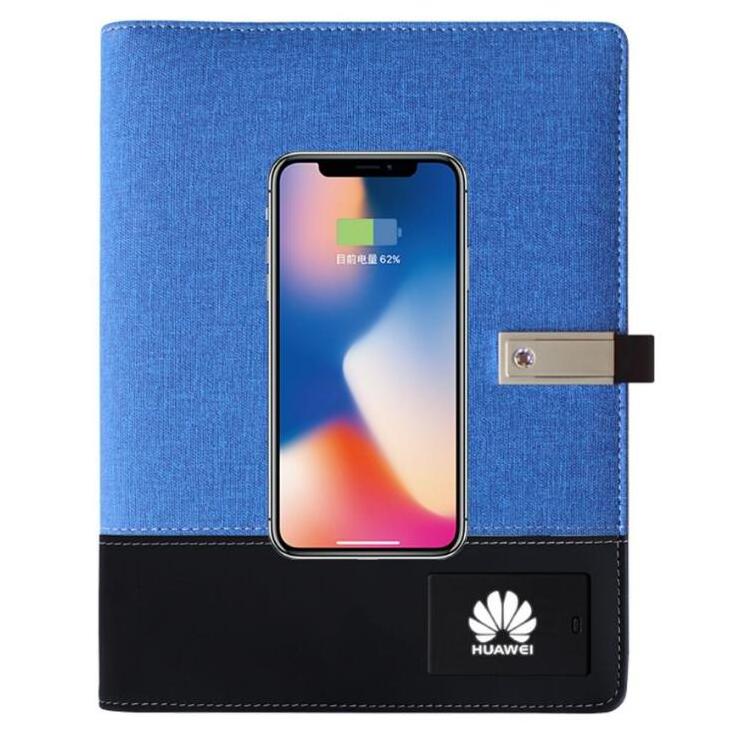 2023 new product ideas promotion wholesales customizable notebook power bank gift with USB flash drive LED logo wireless charger