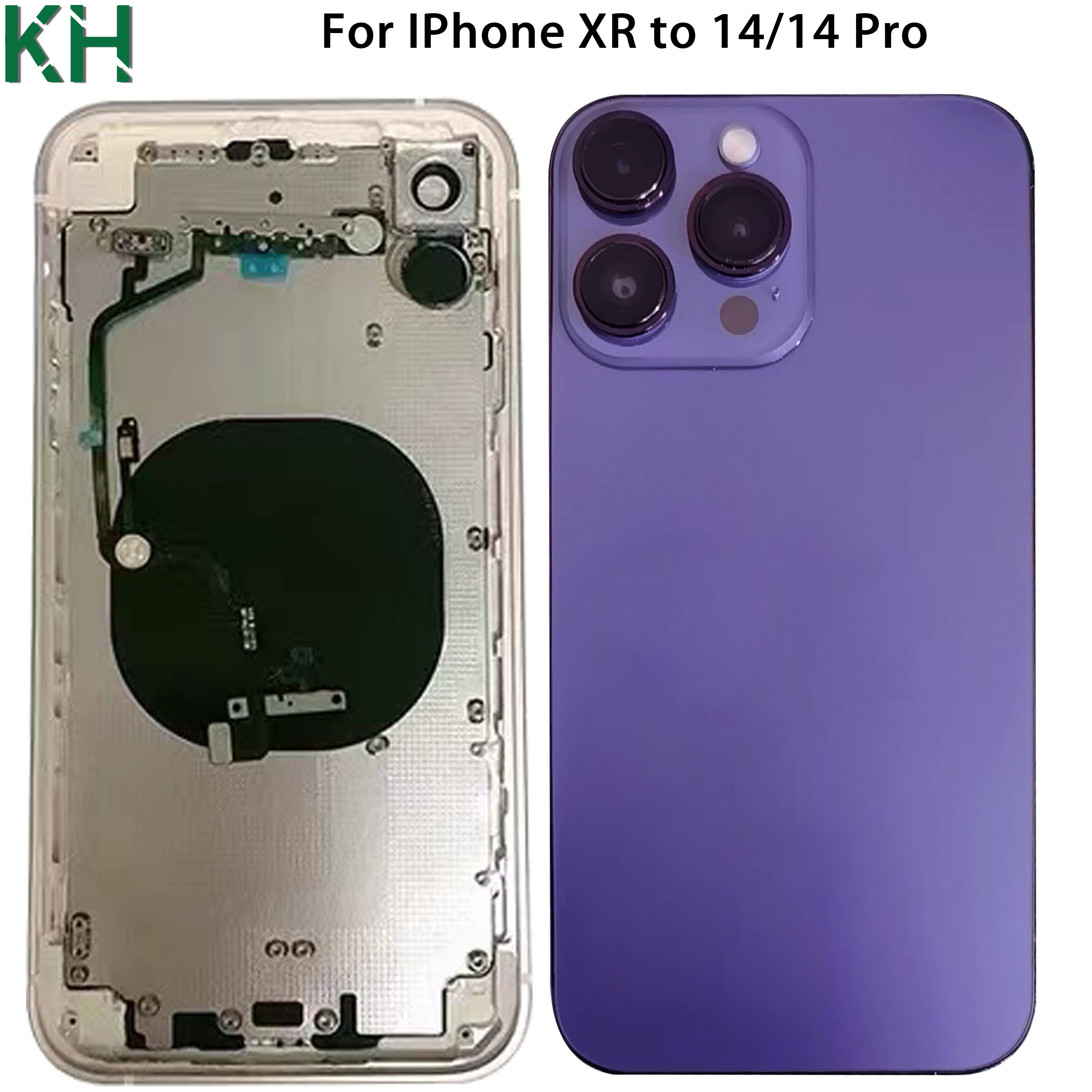 Phone Back Cover Housing For IPhone XR Change to 13 13 Pro 14 14 Pro Battery Middle Frame Repair Parts