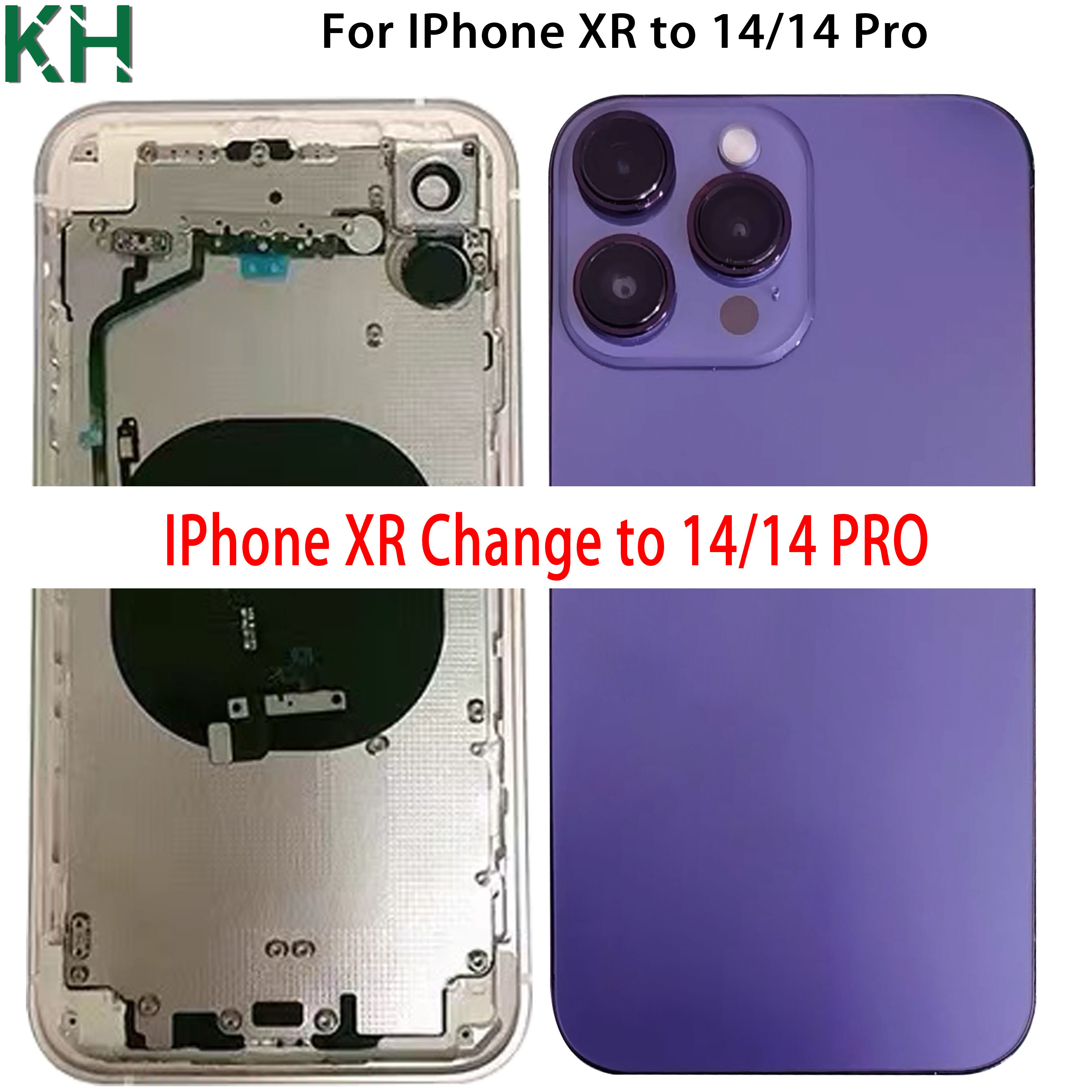 Phone Back Cover Housing For IPhone XR Change to 13 13 Pro 14 14 Pro Battery Middle Frame Repair Parts