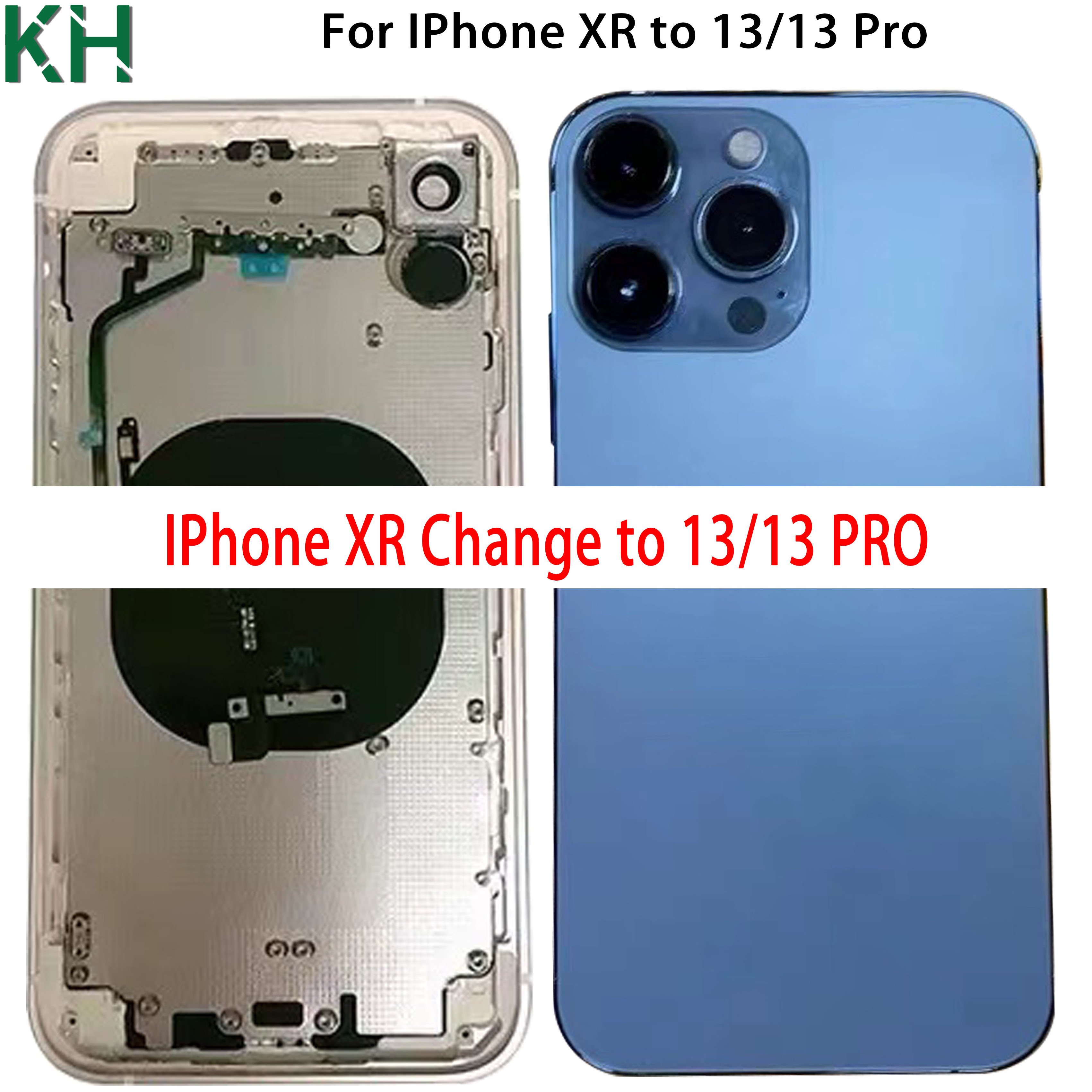 Phone Back Cover Housing For IPhone XR Change to 13 13 Pro 14 14 Pro Battery Middle Frame Repair Parts