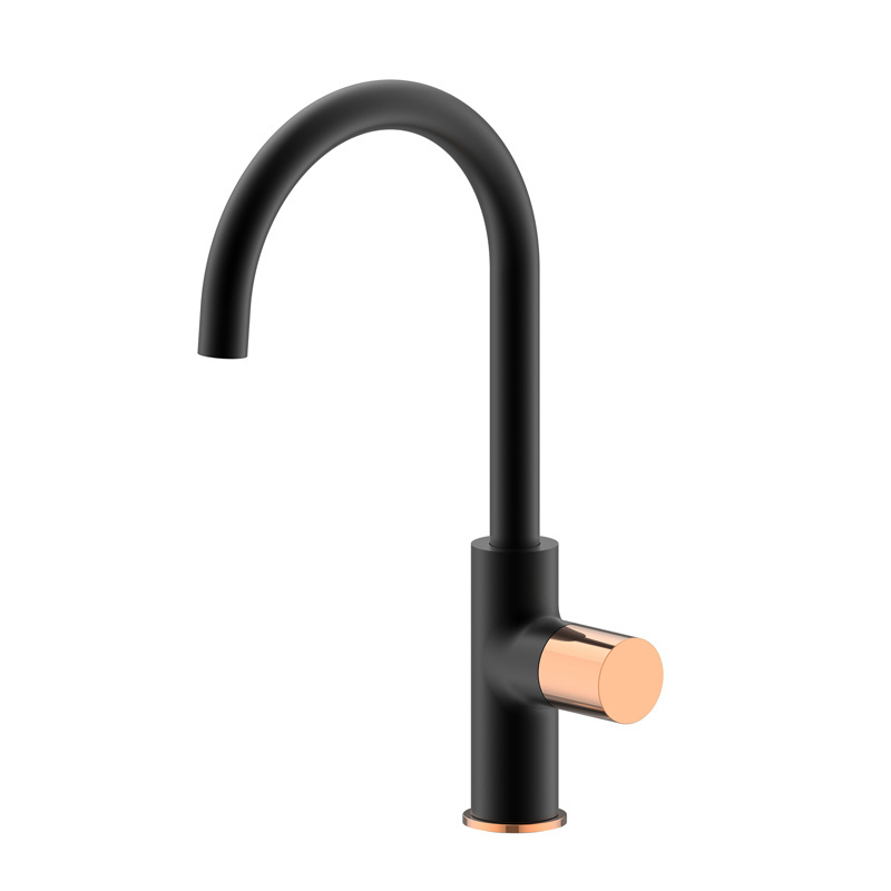 Watermark Rose Gold Matte Black Neck Hot Cold Deck Mounted Sink Kitchen Faucet