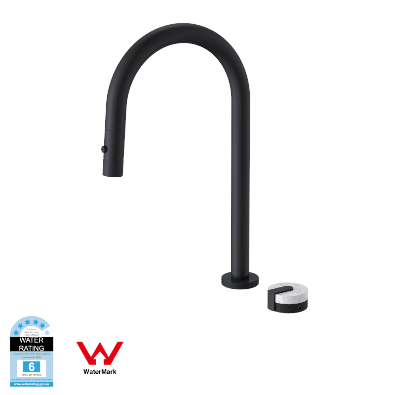 Watermark Approval Kitchen Marble Handle  Mixer Tap Kitchen Knurling Handle Faucet Matte Black Deck-mounted Tap