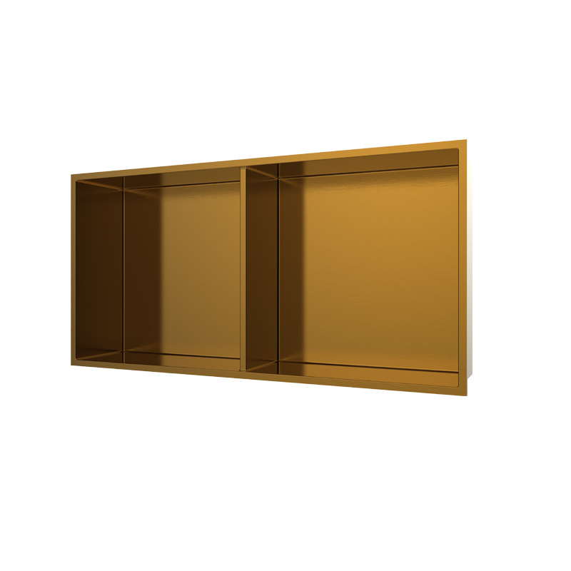 Wall mounted stainless steel shower niche double shelf brushed gold niche