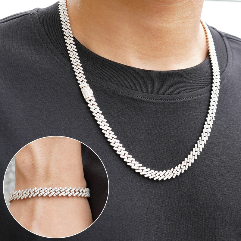 Men Hip Hop Jewelry 8mm Cuban Chain Necklace Iced Out moissanite vvs Cuban Link Chain Necklace 925 sterling Diamond Cuban Chain