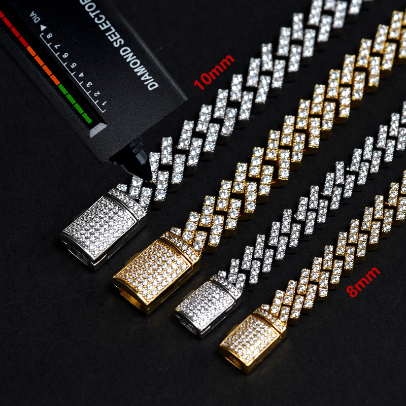 Men Hip Hop Jewelry 8mm Cuban Chain Necklace Iced Out moissanite vvs Cuban Link Chain Necklace 925 sterling Diamond Cuban Chain