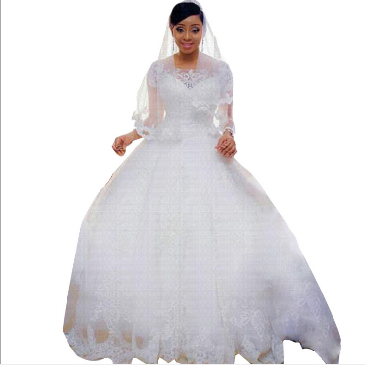 2021 Short Sleeve Wedding Gown Bride Vestido De Noiva Lace White Ball Gown Wedding Dress