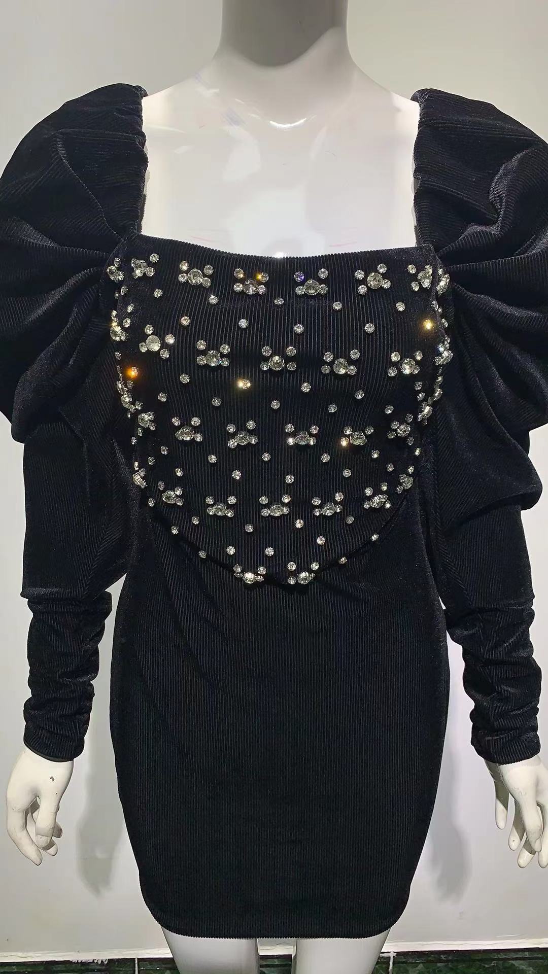 New Designer Long Sleeve Sexy Beading Celebrity Evening Women Sexy Party Dress