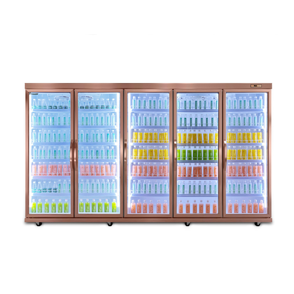 2345 Door Supermarket Cold Drink Beverage Transparent Glass Freezer Display Fresh Keeping Cabinet Beverage Vertical Refrigerator