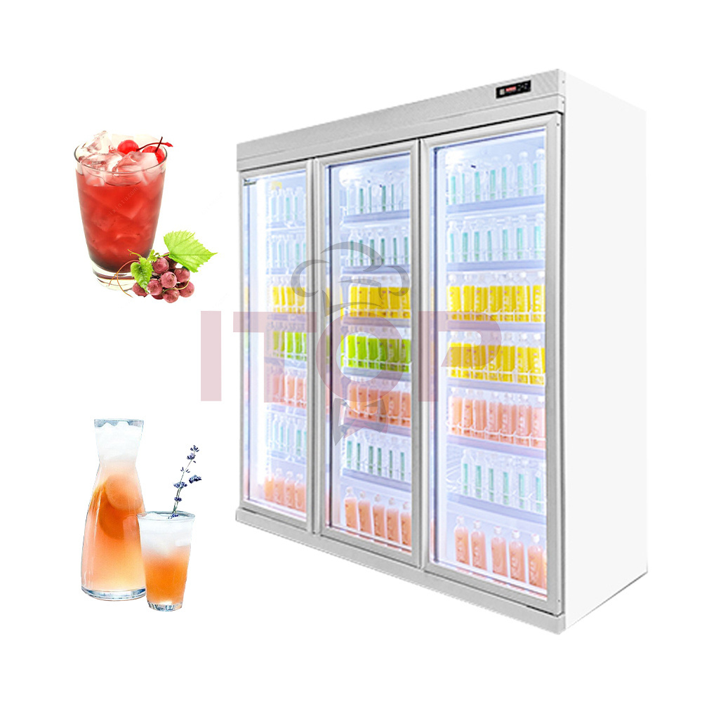 2345 Door Supermarket Cold Drink Beverage Transparent Glass Freezer Display Fresh Keeping Cabinet Beverage Vertical Refrigerator