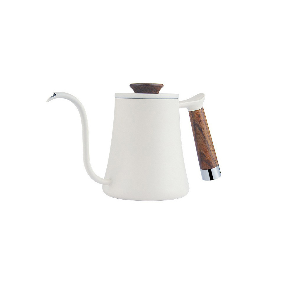 White Pink 350Ml 600Ml Hand Drip Coffee Kettle Stainless Steel Tea Pot With Lid Pour Over Kettle With Wood Handle For Barista