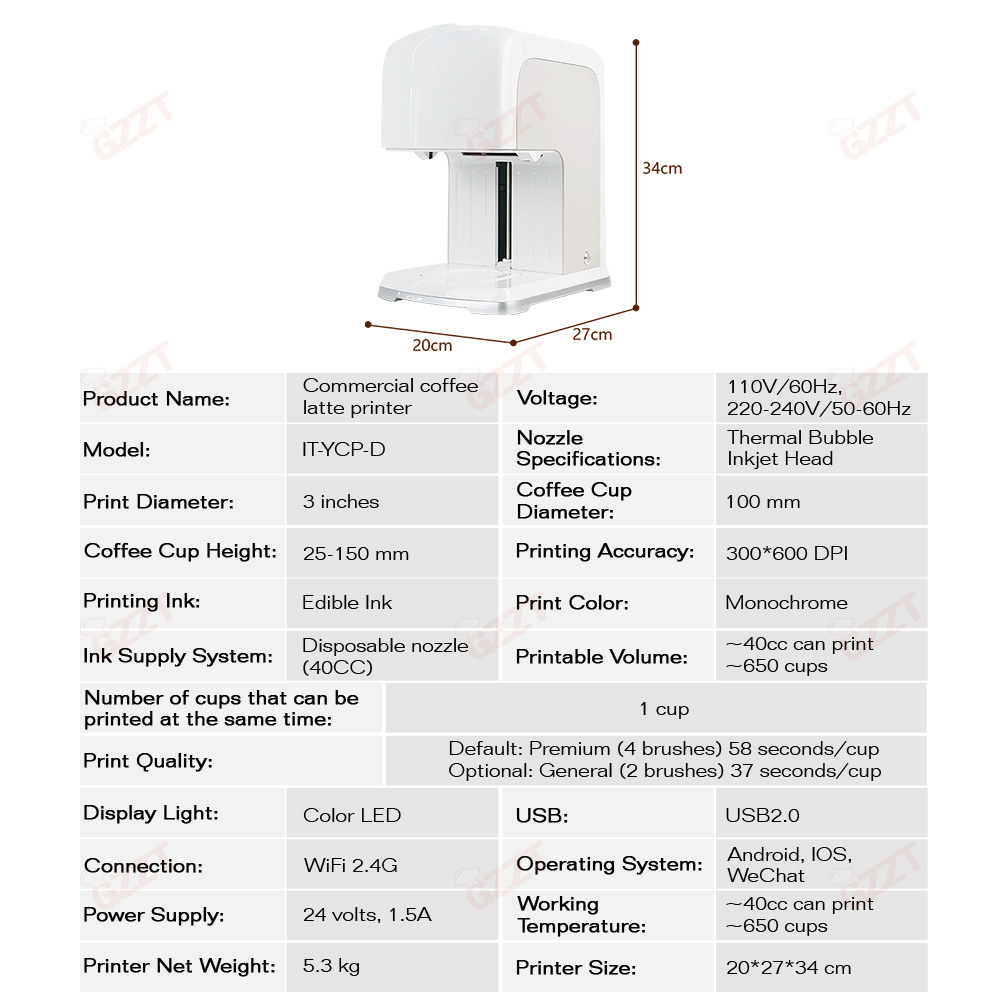 Wifi Bluetooth Connection Original Printer Automatic Biscuit Food Printer 1000 Cups Ink Cartridges 3D Cake Foam Coffee Printer