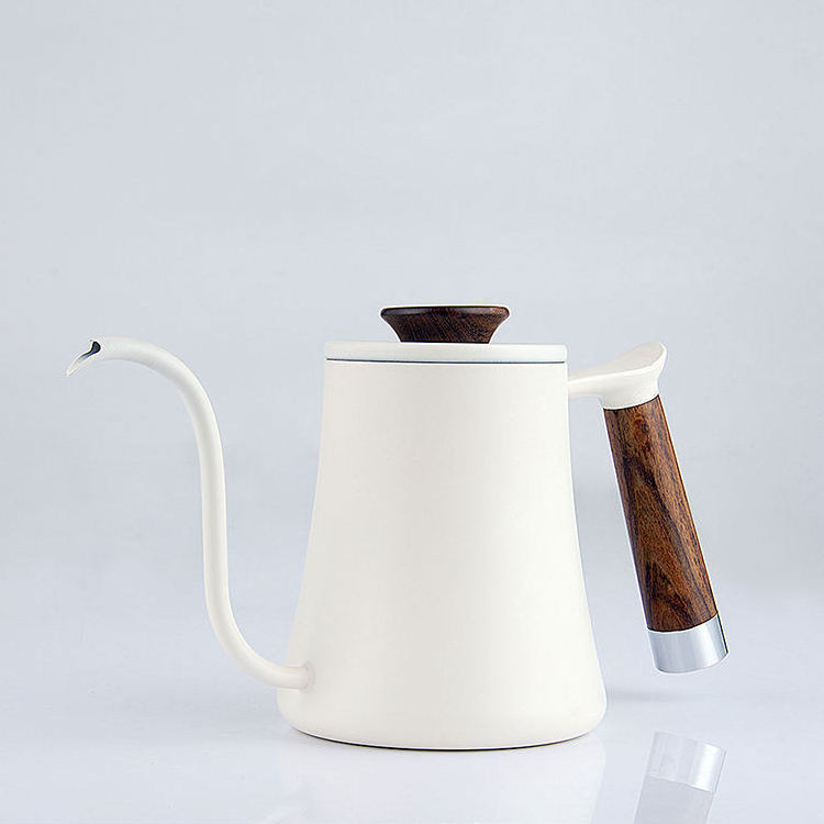 350Ml 600Ml Non-Stick Coating Stainless Steel Gooseneck Pour Over Kettle Drip Coffee Pot Handheld With Solid Wood Handle