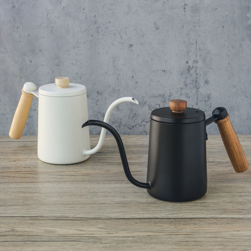 High Grade Style Wooden Hand Drip Coffee Kettle Fine Stainless Pour Over Gooseneck Tea Pot Hand Brewed Swan Neck Coffee Pot