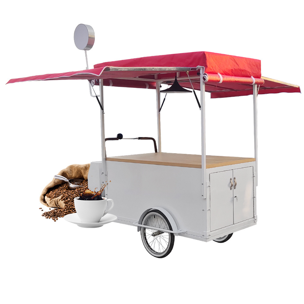 3 wheels electric OutDoor Selling Mobile Food cart Coffee Food Bike mobile coffee cart van With Folding waterproof roof