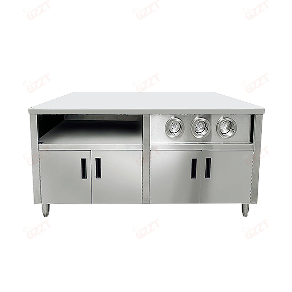 New central island western fast food equipment KFC central island workbench with cup dispenser ice chest storage cabinet