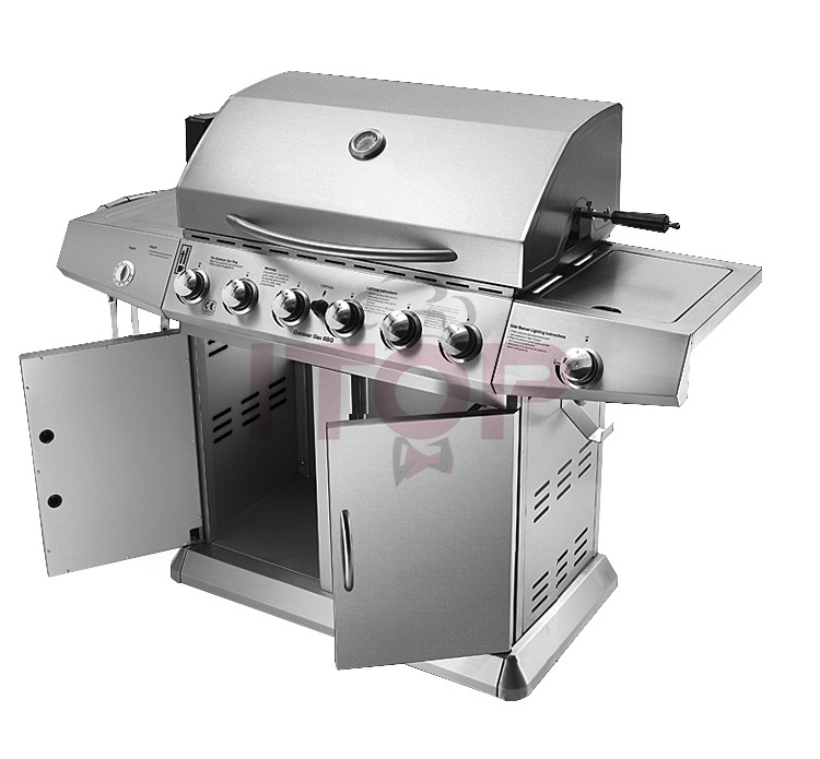 IT-6098 gas bbq grill outdoor stainless steel with trolley outdoor professional china 7 burner gas bbq smokeless bbq