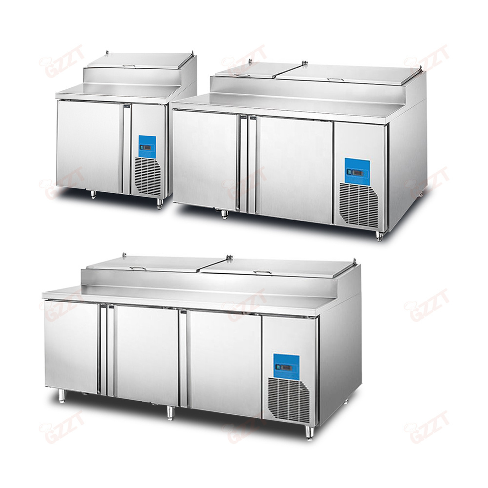 1.2M 1.8M 2.3M Air Cooling Commercial Under Counter Worktop Refrigerated Pizza Salad Bar Table Counter Freezer 1/2/3 Doors