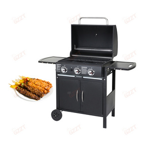 Luxury Gas Barbecue Grill Smoker 3 Burners Camp Portable Gas Grills Bbq For Outdoor Kitchen Cooking with Two Sides Folding Table