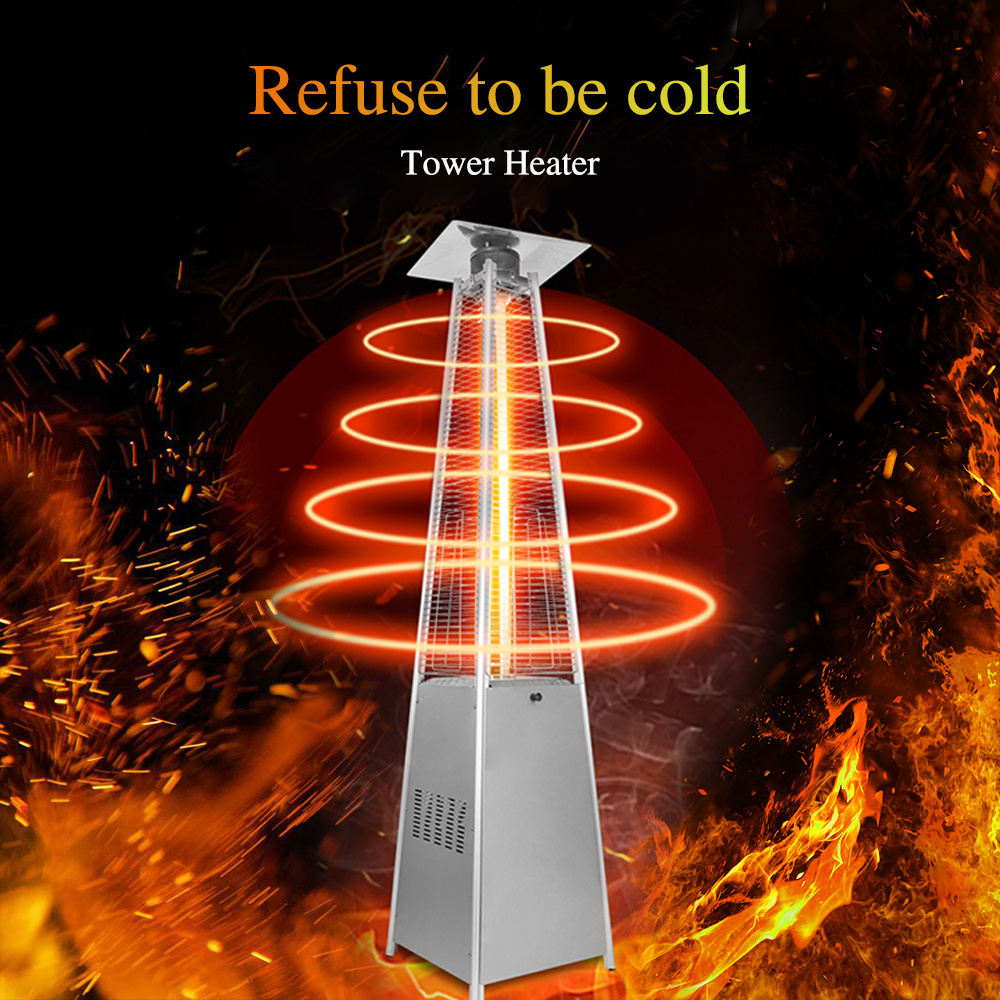 Flame Gas Patio Heater Factory Supplier Butane Stainless Steel Tower Pyramid Gas Flame Patio Heater