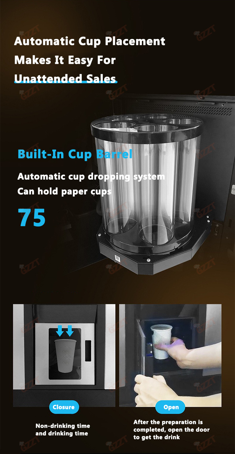 Auto cup drop Fresh Grinding Instant  Automatic Coffee Vending Machine Cashless Advanced Bean To Cup Espresso Vending Machine