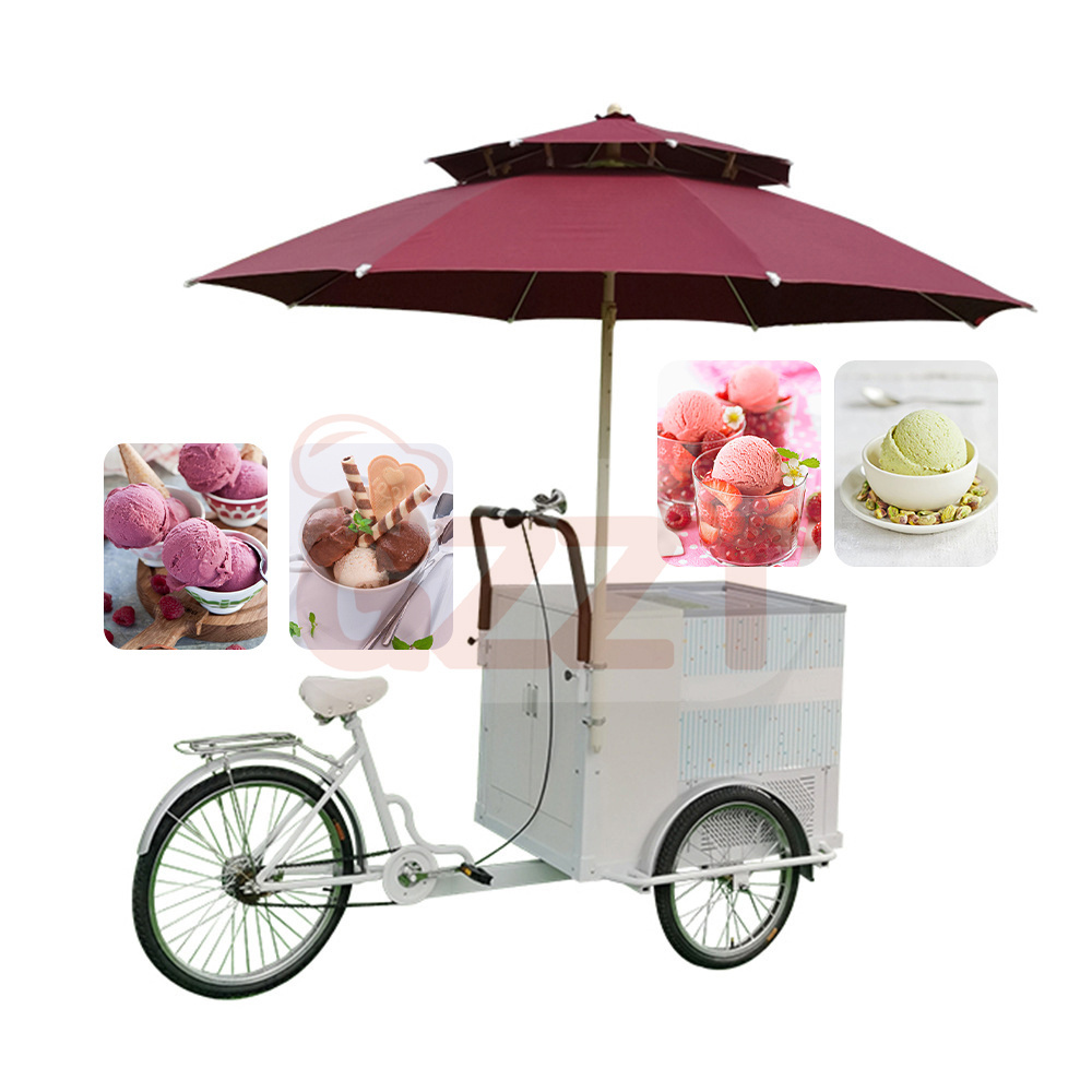 Hot Sell Refrigerated Bike With 220v Ac Freezer Electric Ice Cream Motor Tricycle Three Wheeler Commercial Bicycle Food Cart