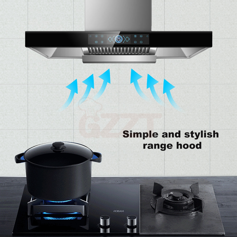 Touch Screen 90Cm Range Hood 900Mm Power Frequency Conversion Kitchen Hood Top Suction T-Type Range Hood