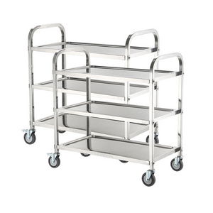 Hand Cart With Wheel Stainless Steel Tea Bar Serving Metal Catering Commercial Kitchen 2/3 Tier Food Trolley