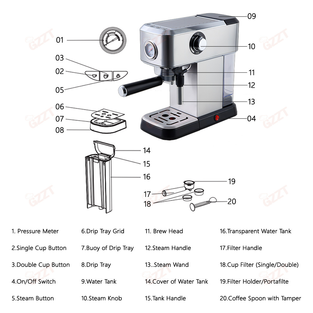 Commercial Home Use 110v 220v 15bars Portable Best Espresso Coffee Machine Mini Stainless Steel Household Office Coffee Maker