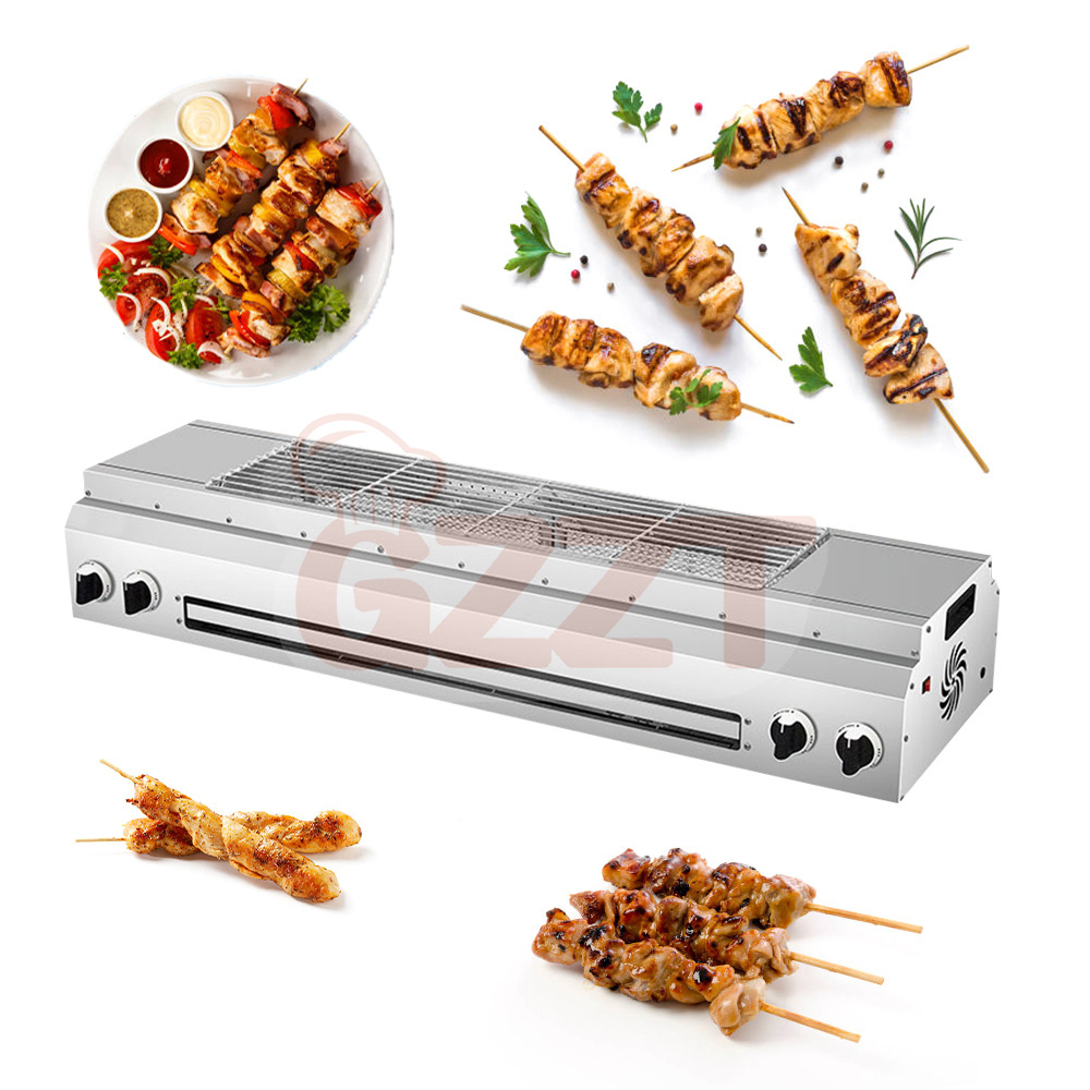 Tabletop Multi-functional Commercial Electric Barbecue BBQ Grill Stainless Steel Counter Top Gas Barbecue Grill With Lava Rock