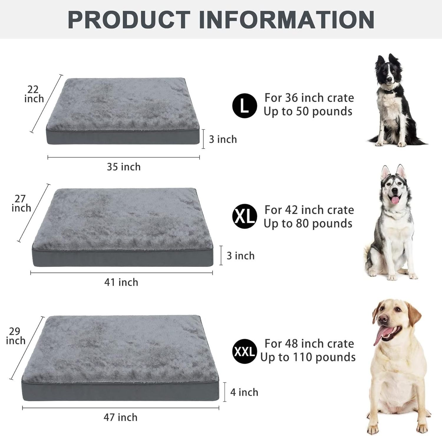 Dog Crate Bed Waterproof Deluxe Plush Dog Beds with Removable Washable Cover Anti-Slip Bottom Pet Sleeping Mattress for Large