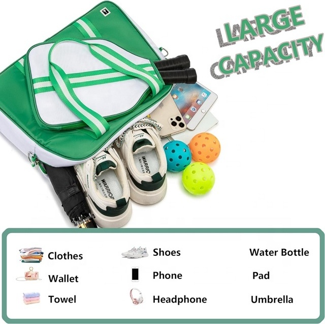 Custom Pickle Ball Paddle Bag  With Adjustable Strap Good Quality Large Tote Shoulder Racquet Sports Gym Duffle