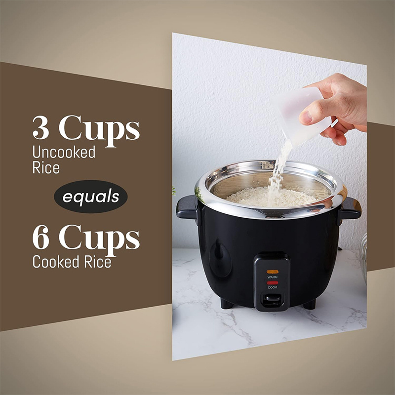 Electric Rice Cooker with 304 Surgical Grade Stainless Steel Inner Pot, Makes Soups, Stews, Porridges, Grains and Cereals, 6 cup