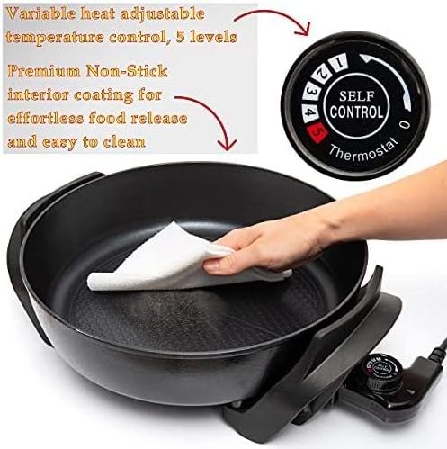 Electric Skillet 12 Inch Aluminum Electric Fryer With 2 Layers Of Non-Stick Coating | Adjustable Temperature Control