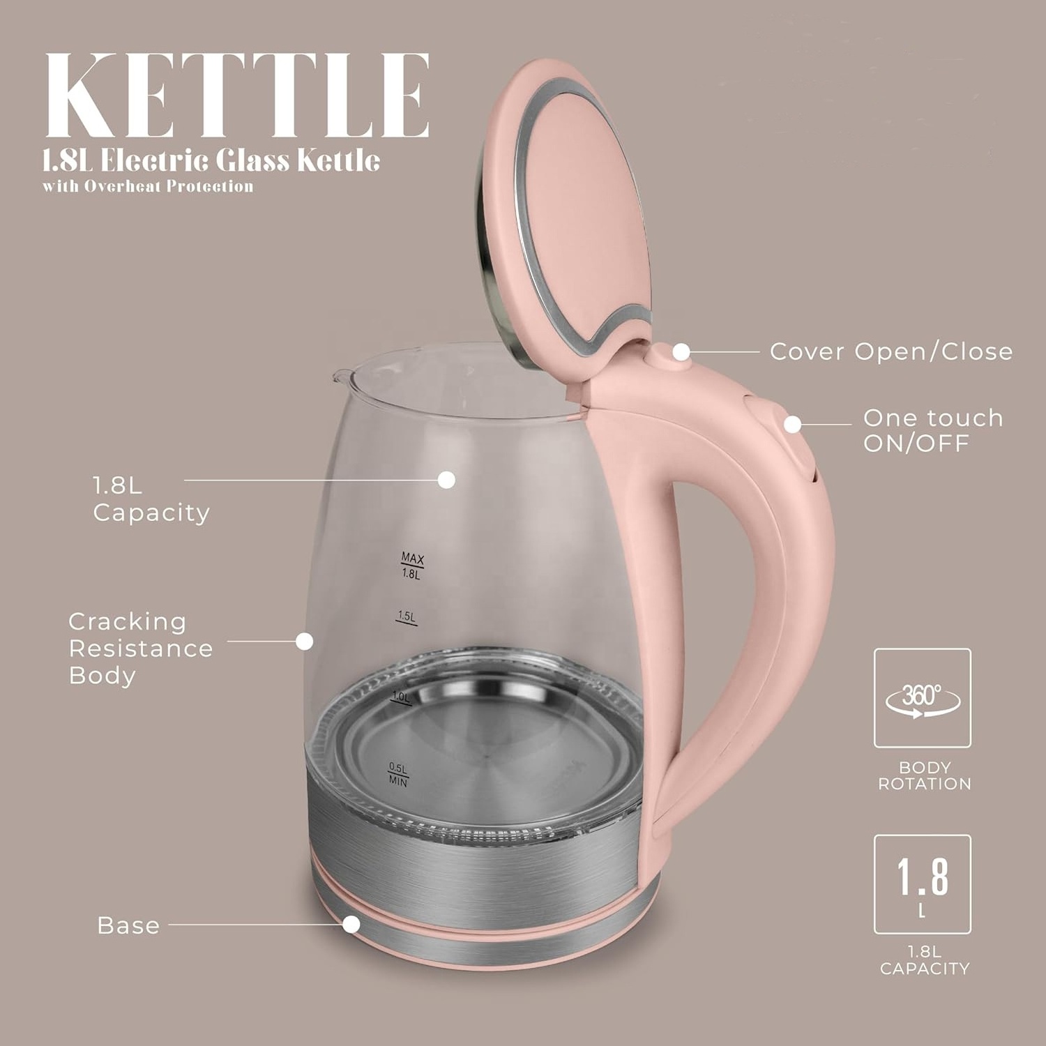 Glass Electric Kettle 1.8L - Rapid Boil, Sleek Design, and Safety Features - Perfect for Quick and Easy