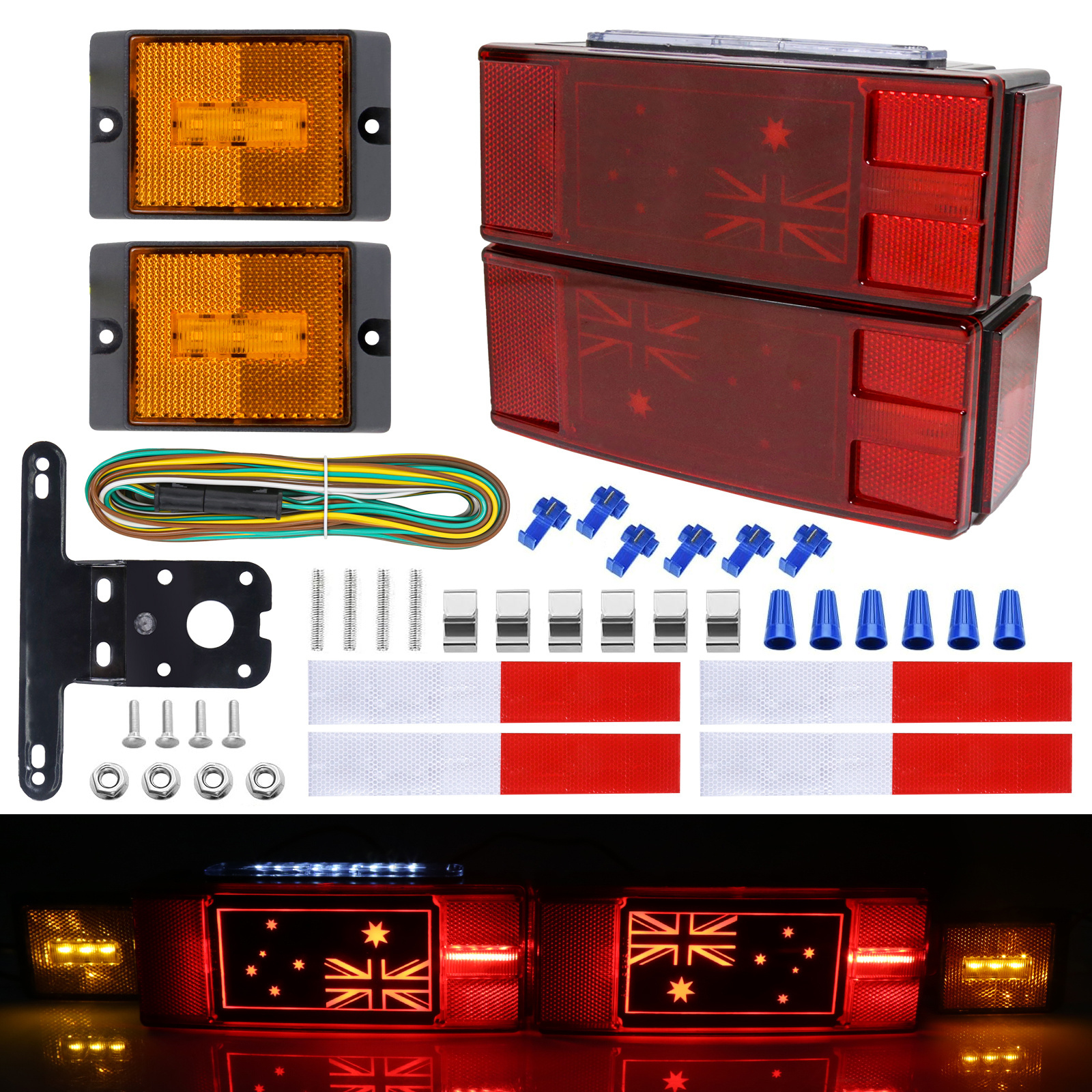 12V Waterproof Submersible LED Brake Turn License Boat Tail Lights Unique Flag LED Trailer Light Kit