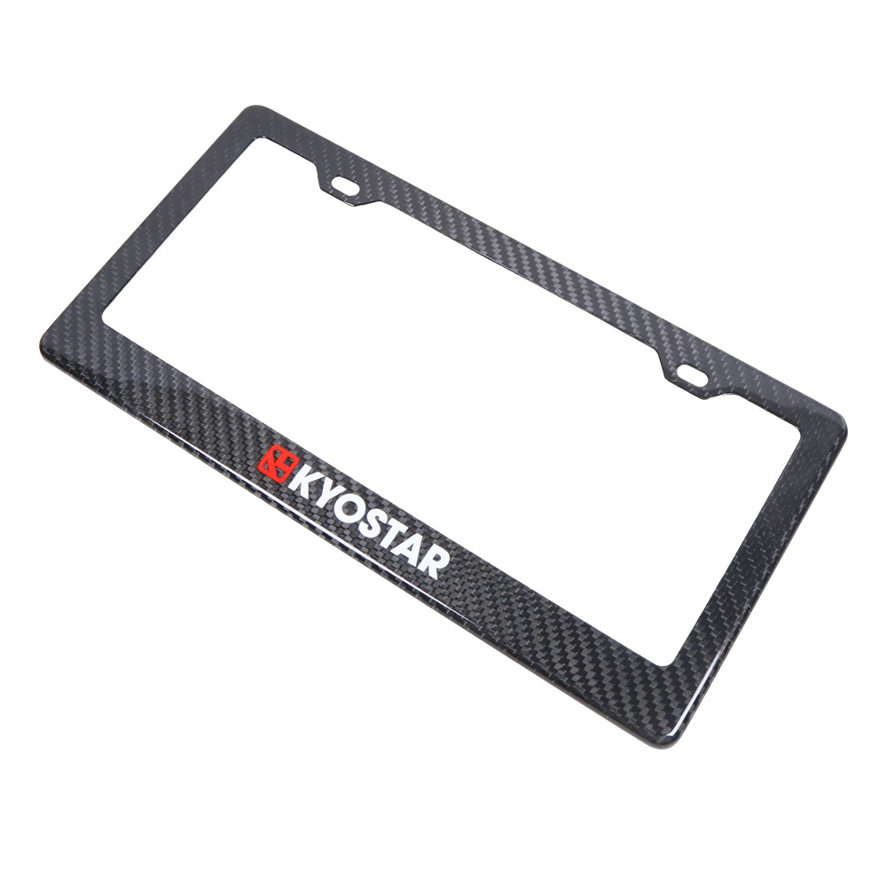 KYOSTAR 100% Real Carbon Fiber Black License Plate Frame Custom Logo for US Car