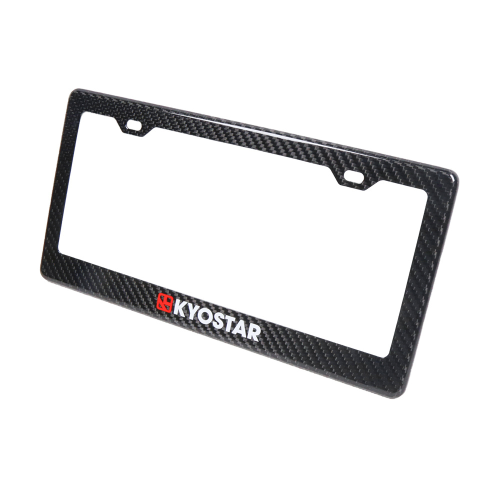 KYOSTAR 100% Real Carbon Fiber Black License Plate Frame Custom Logo for US Car