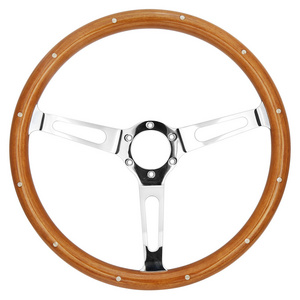 New 15" Classic Wood Grain 380mm Polished Spoke Car Steering Wheel + Horn kit