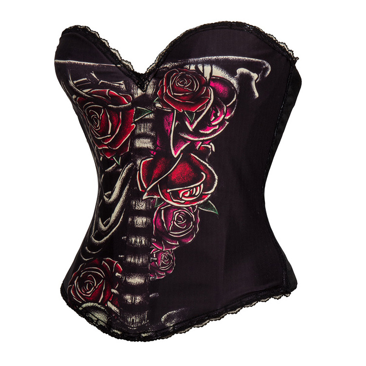 Black Cotton Skull Printed Strapless Shapewear Body Shaper Gothic Corset Top