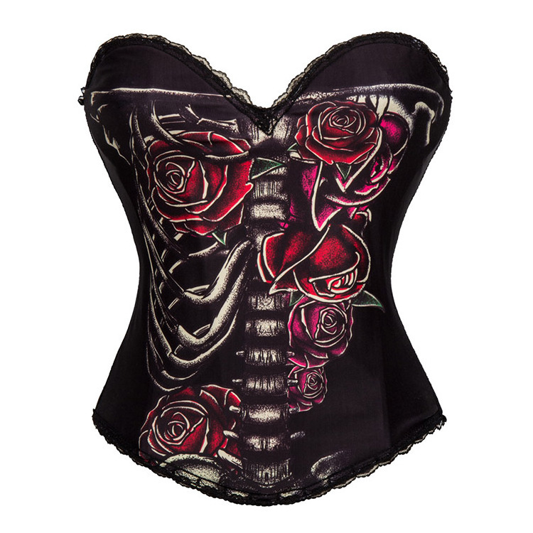 Black Cotton Skull Printed Strapless Shapewear Body Shaper Gothic Corset Top