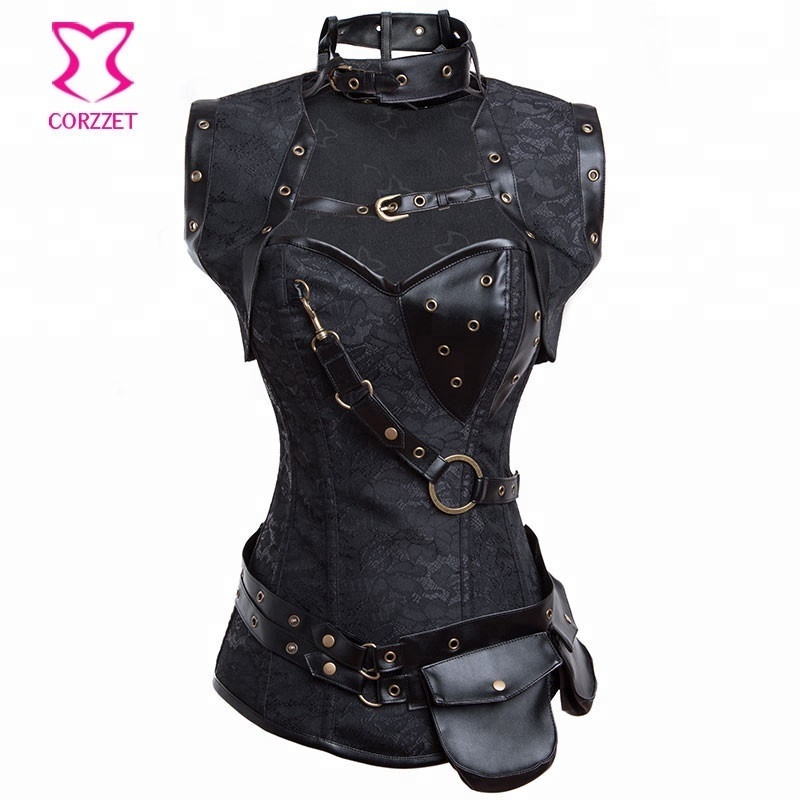 Corzzet Unisex Punk Black Leather Small Pouch Bag Waist Belt Pocket Gothic Corset Steampunk Clothing Burlesque Costume Accessory