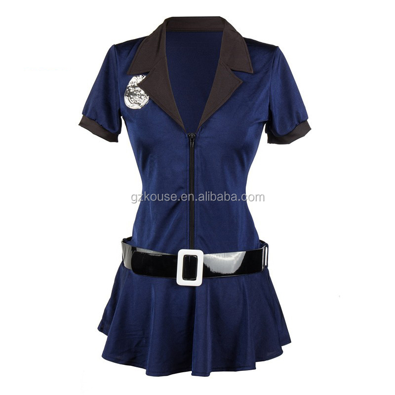 Blue Sexy Cop Costume Halloween police Adult Role Play Costumes Policewoman Female Cop Uniform politie(hat+belt+handcuff)