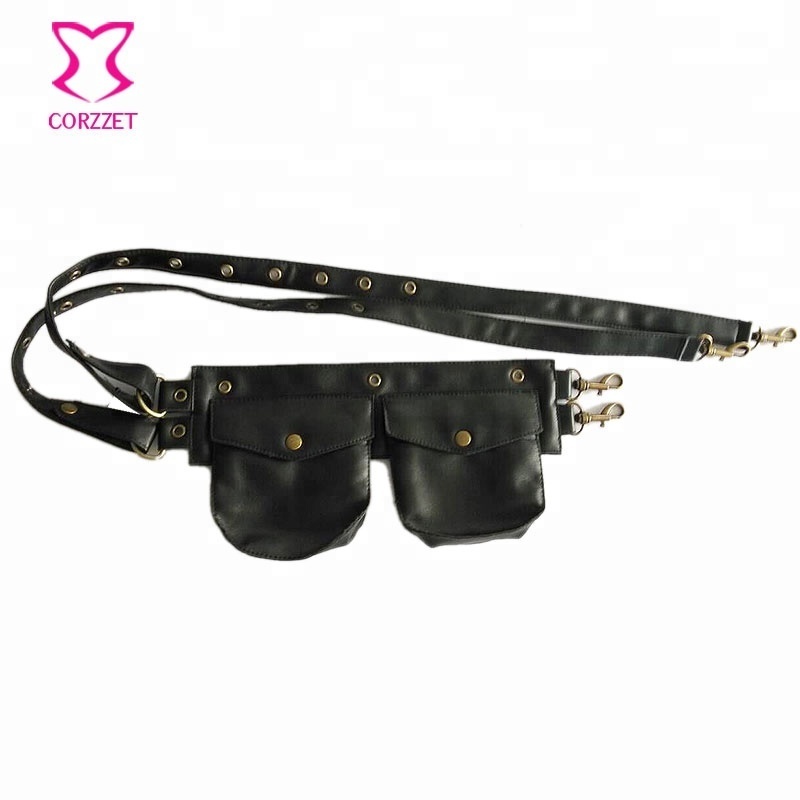 Corzzet Unisex Punk Black Leather Small Pouch Bag Waist Belt Pocket Gothic Corset Steampunk Clothing Burlesque Costume Accessory